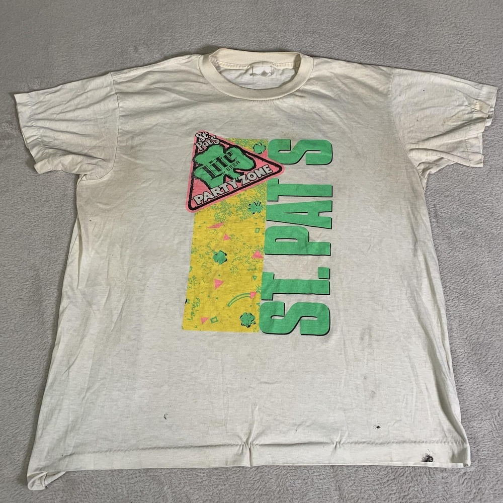 Vintage St Pats Lite Beer Party Zone Shirt Mens Large White St‎ Patricks Tee 90s